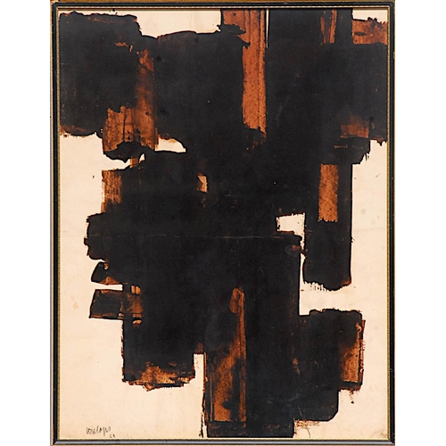 206 - PIERRE SOULAGES 'Abstract in Black and Brown', quadrichrome, plate signed, 78cm x 54cm, framed and g... 