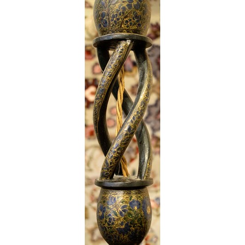 396 - TABLE LAMP, 88cm H, Kashmiri painted, turned candlestick form, with hand painted shade.