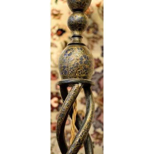 396 - TABLE LAMP, 88cm H, Kashmiri painted, turned candlestick form, with hand painted shade.