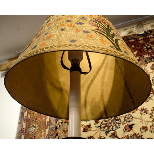 396 - TABLE LAMP, 88cm H, Kashmiri painted, turned candlestick form, with hand painted shade.