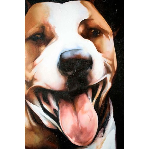 72 - BEX BARTON (Contemporary) 'Henry, Staffordshire Bull Terrier', oil on canvas, with label verso, 102 ... 