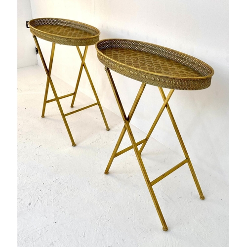 134 - SIDE TABLES, a pair, 68cm x 64cm, gilt metal, Moroccan inspired detail. (2)