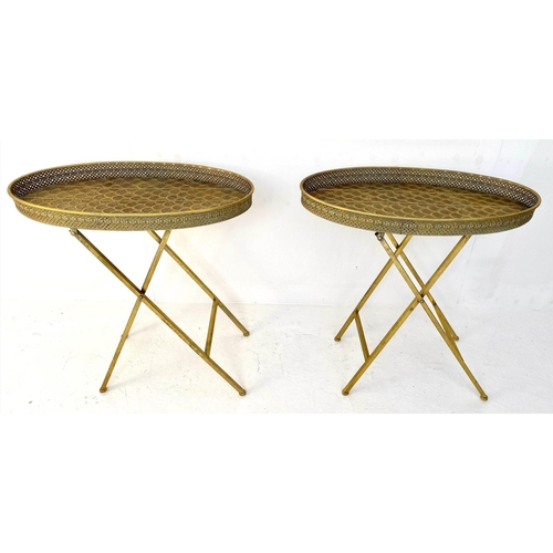 134 - SIDE TABLES, a pair, 68cm x 64cm, gilt metal, Moroccan inspired detail. (2)