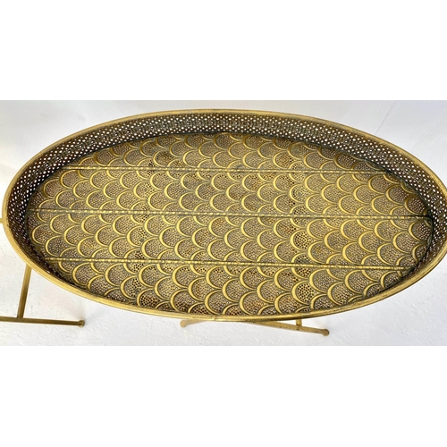 134 - SIDE TABLES, a pair, 68cm x 64cm, gilt metal, Moroccan inspired detail. (2)