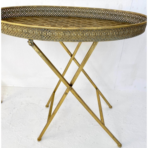 134 - SIDE TABLES, a pair, 68cm x 64cm, gilt metal, Moroccan inspired detail. (2)