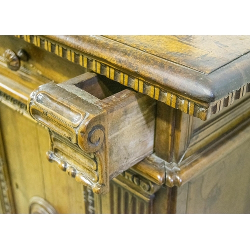 641 - CREDENZA, 17th century Italian walnut with five drawers above two doors between stop fluted pilaster... 