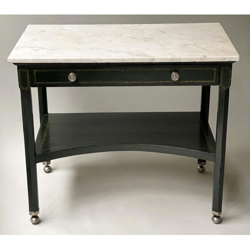 614 - SERVING/CONSOLE TABLE, 19th century Continental green with hand painted decoration, silver metal mou... 