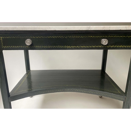 614 - SERVING/CONSOLE TABLE, 19th century Continental green with hand painted decoration, silver metal mou... 