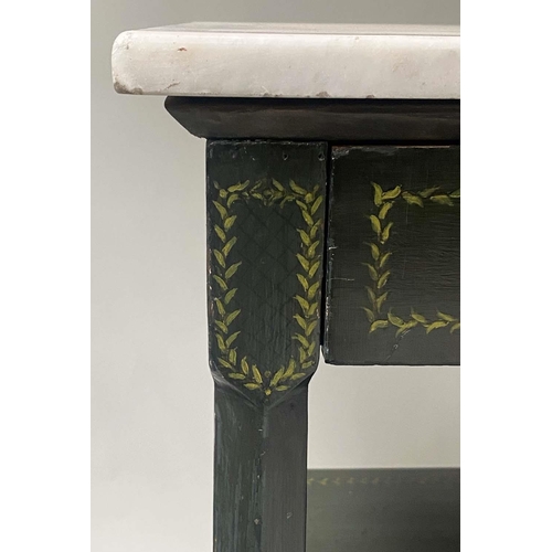 614 - SERVING/CONSOLE TABLE, 19th century Continental green with hand painted decoration, silver metal mou... 