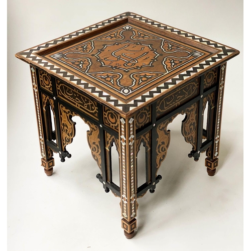 616 - OTTOMAN TABLE, early 20th century square, Moorish hardwood with mother of pearl and ebony inlay, 45c... 