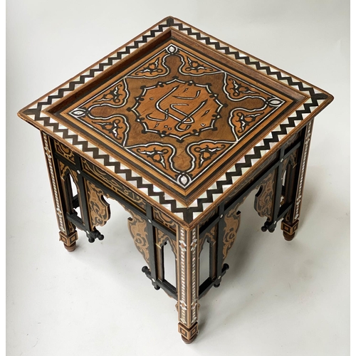 616 - OTTOMAN TABLE, early 20th century square, Moorish hardwood with mother of pearl and ebony inlay, 45c... 