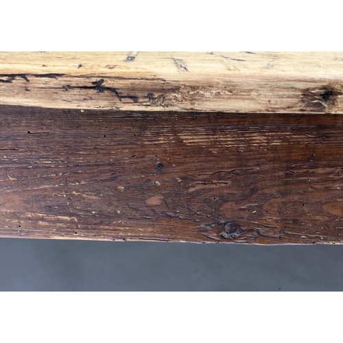 617 - FARMHOUSE TABLE, 225cm x 82cm x 75cm H, 19th century English pine rectangular planked and cleated.