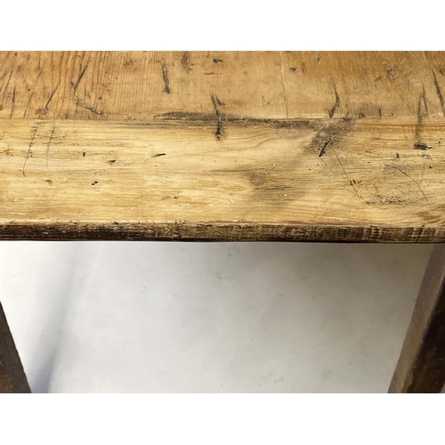 617 - FARMHOUSE TABLE, 225cm x 82cm x 75cm H, 19th century English pine rectangular planked and cleated.