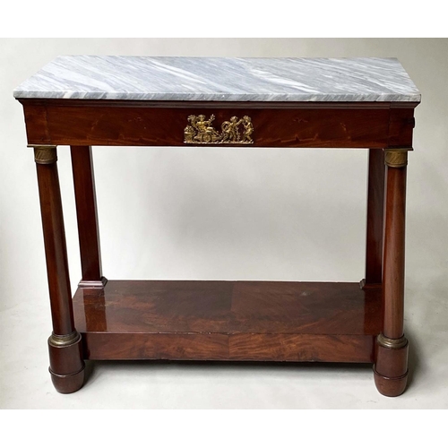 619 - EMPIRE CONSOLE TABLE, 99cm W x 43cm D x 87cm H, early 19th century French, flame mahogany and gilt  ... 