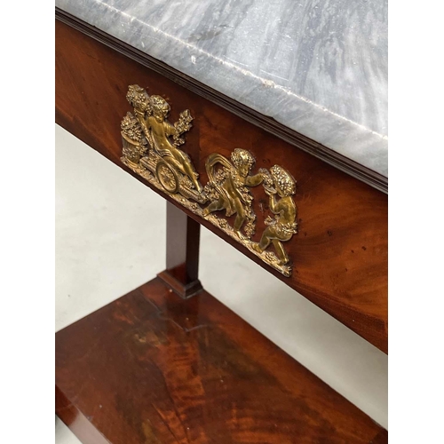 619 - EMPIRE CONSOLE TABLE, 99cm W x 43cm D x 87cm H, early 19th century French, flame mahogany and gilt  ... 