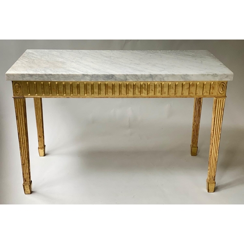 624 - CENTRE TABLE, late 19th/early 20th century Italian giltwood with marble top, fluted frieze and squar... 