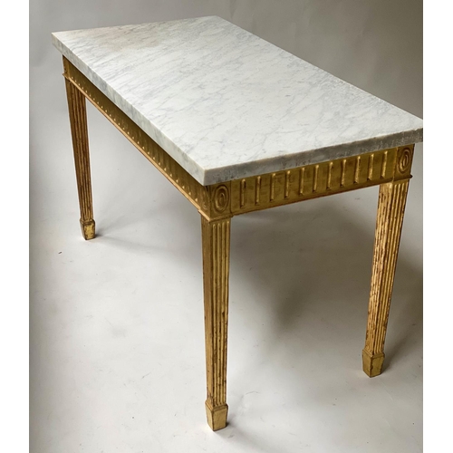 624 - CENTRE TABLE, late 19th/early 20th century Italian giltwood with marble top, fluted frieze and squar... 