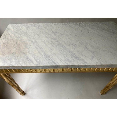 624 - CENTRE TABLE, late 19th/early 20th century Italian giltwood with marble top, fluted frieze and squar... 