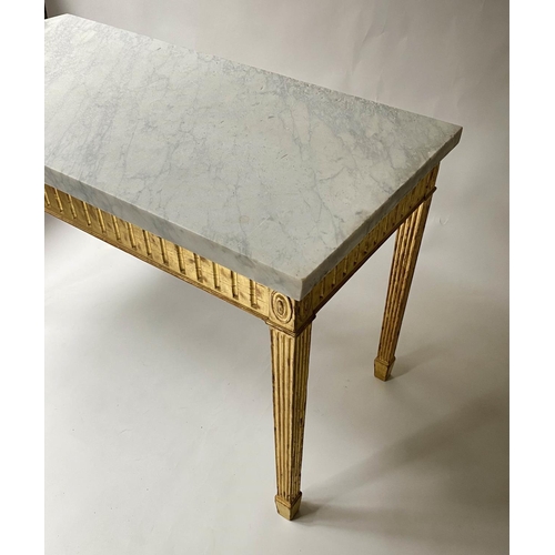 624 - CENTRE TABLE, late 19th/early 20th century Italian giltwood with marble top, fluted frieze and squar... 