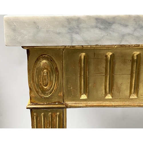 624 - CENTRE TABLE, late 19th/early 20th century Italian giltwood with marble top, fluted frieze and squar... 