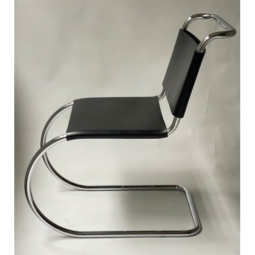 625 - DINING ARMCHAIRS AFTER MIES VAN DE ROHE, a set of six, chrome and black leather, 82cm H. (6)