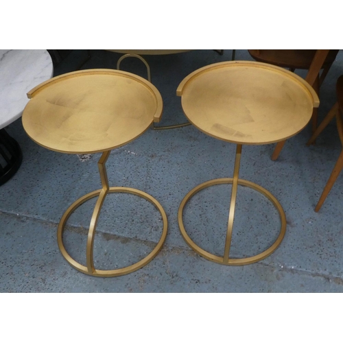 36 - SIDE TABLES, a pair, 61cm x 44cm diam, contemporary, gilt metal. (2)