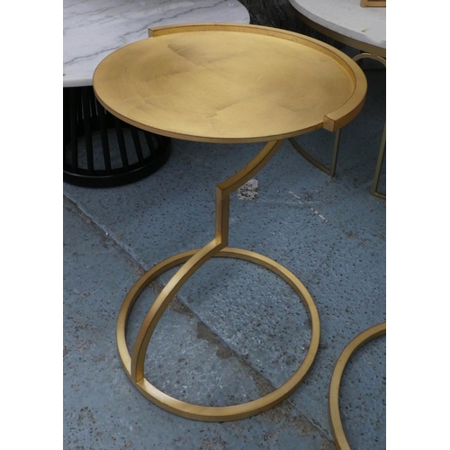 36 - SIDE TABLES, a pair, 61cm x 44cm diam, contemporary, gilt metal. (2)