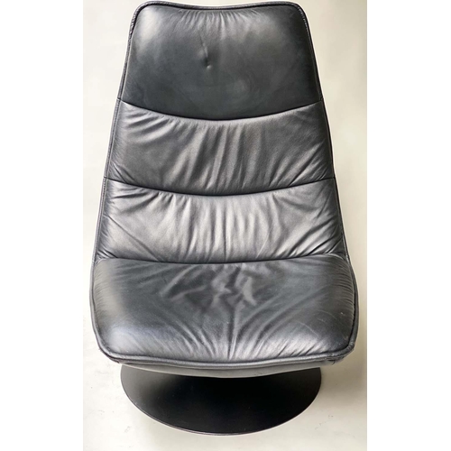 94 - EASY CHAIR, 110cm H, 1970's black leather revolving and reclining on a black metal support.