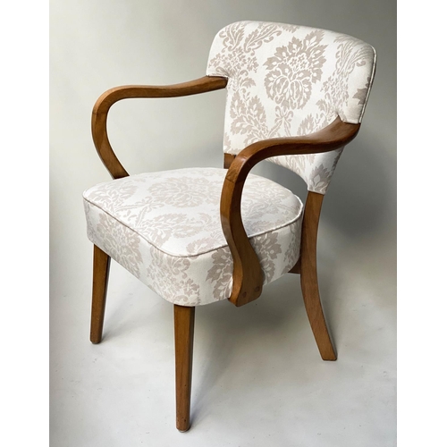 632 - ARMCHAIRS, a pair, Art Deco two tone brocade upholstered with curved arms, 58cm W. (2)