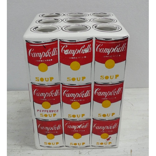 106 - ANDY WARHOL 'Campbell Soup Porcelain Vase', Rosenthal, porcelain, polychrome print, white glazed, 30... 