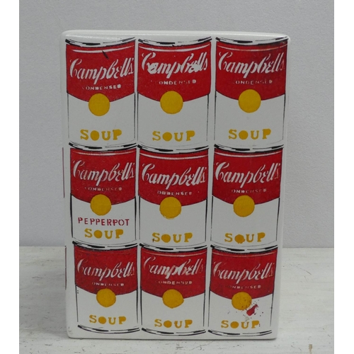 106 - ANDY WARHOL 'Campbell Soup Porcelain Vase', Rosenthal, porcelain, polychrome print, white glazed, 30... 