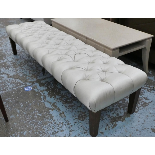 49 - HALL SEAT, 185cm W button back upholstered finish.