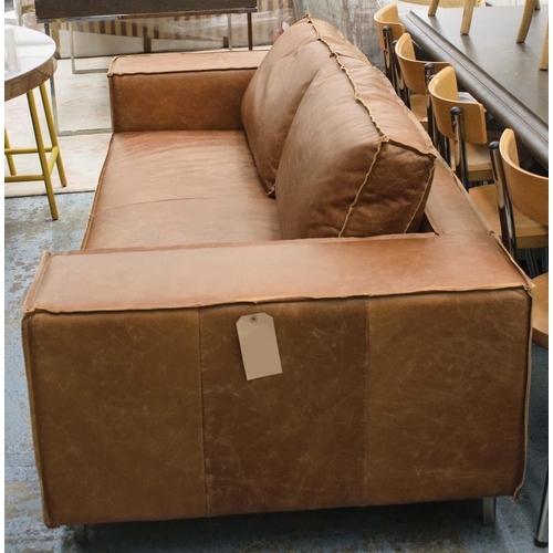 169 - SOFA, 225cm, contemporary design, tan leather with trim detail.