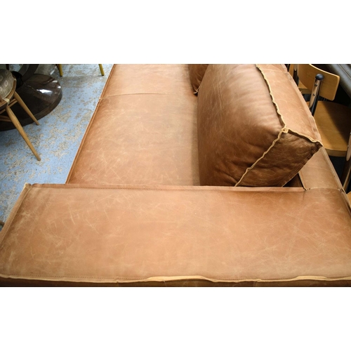 169 - SOFA, 225cm, contemporary design, tan leather with trim detail.