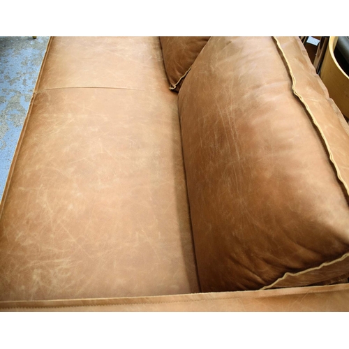 169 - SOFA, 225cm, contemporary design, tan leather with trim detail.