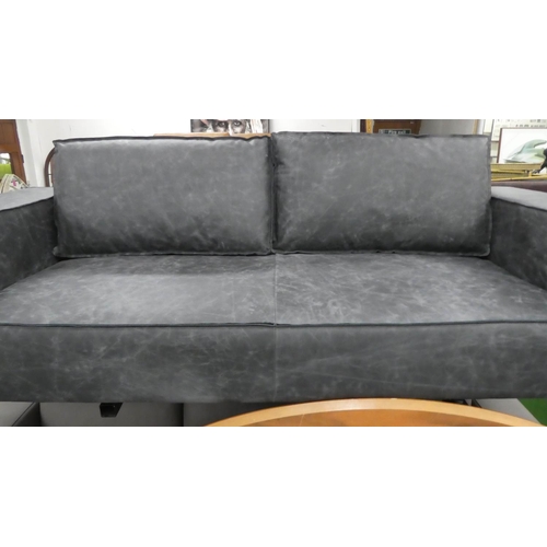 170 - SOFA, 225cm, contemporary design, grey leather with trim detail.