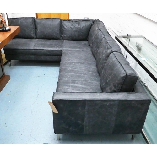 171 - CORNER SOFA, 200cm x 270cm x 80cm, contemporary design, grey leather with trim detail.