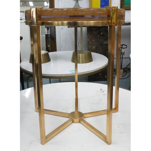 109 - SIDE TABLE, 47cm diam x 55cm H, contemporary gilt metal with glass top.