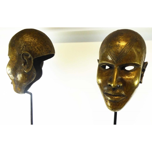 371 - BENIN BRONZE HEADS, a pair, Nigeria, on stands, 35cm H x 19cm. (2)