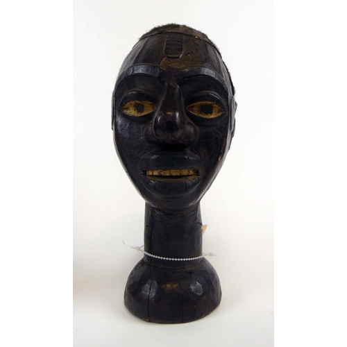 373 - THREE MAKONDE HEADS, Angola, carved wood, 27cm H x 15cm. (3)