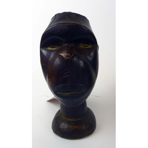 373 - THREE MAKONDE HEADS, Angola, carved wood, 27cm H x 15cm. (3)