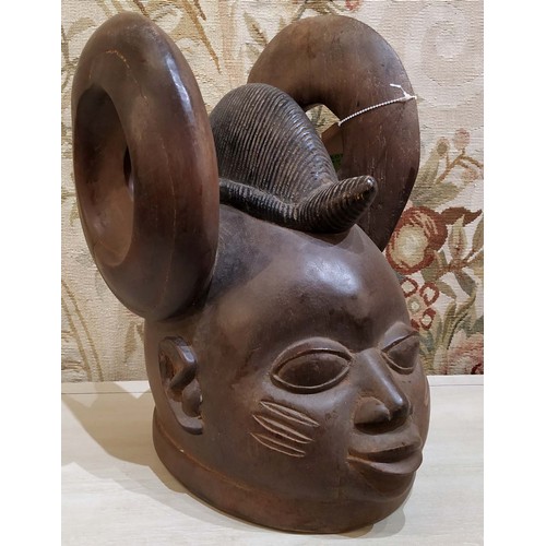 376 - YORUBA GELEDE MASK, Nigeria, carved wood, 38cm H x 27cm.