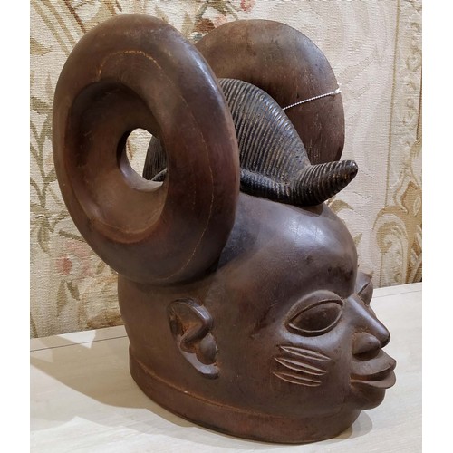 376 - YORUBA GELEDE MASK, Nigeria, carved wood, 38cm H x 27cm.