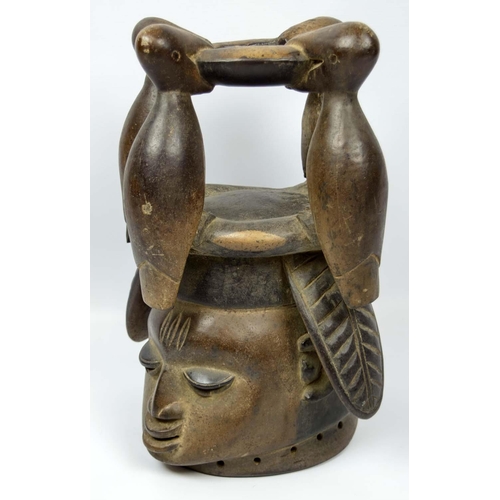 377 - YORUBA GELEDE MASK, Nigeria, carved wood, 44cm H x 25cm.