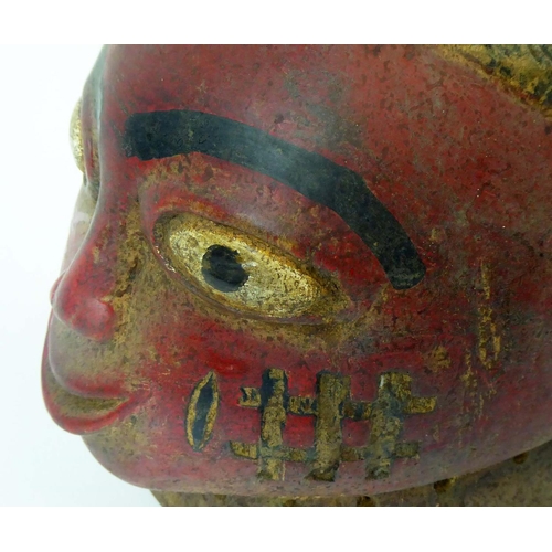 378 - YORUBA GELEDE MASK, Nigeria, carved wood, painted finish (red, yellow), with cooking pot with floral... 