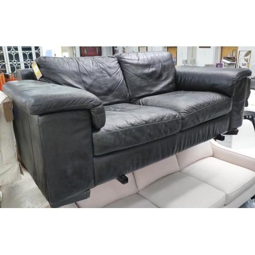 202 - NATUZZI SOFA, 102cm x 84cm H x 205cm, black leather.