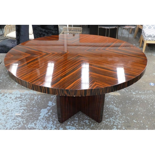 204 - MACASSAR DINING TABLE, 137cm x 77cm.