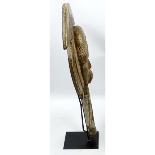 379 - KOTA RELIQUARY RITUAL SCULPTURE, Gabon, wood with metal finish, 76cm H x 34cm.