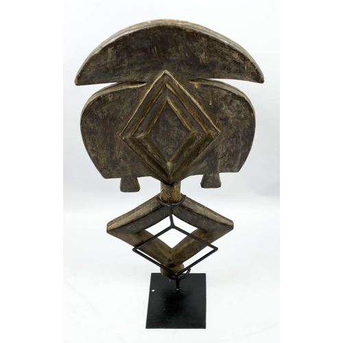 379 - KOTA RELIQUARY RITUAL SCULPTURE, Gabon, wood with metal finish, 76cm H x 34cm.