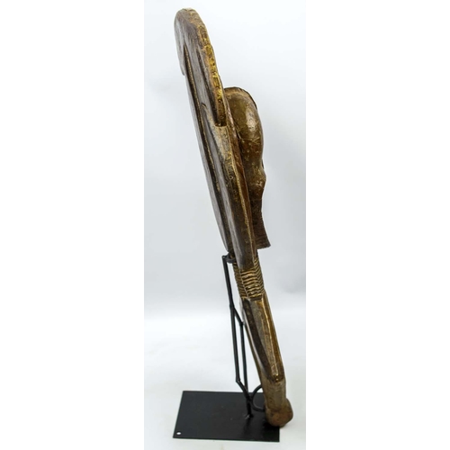 380 - KOTA RELIQUARY RITUAL SCULPTURE, Gabon, wood with metal finish, 78cm H x 35cm.